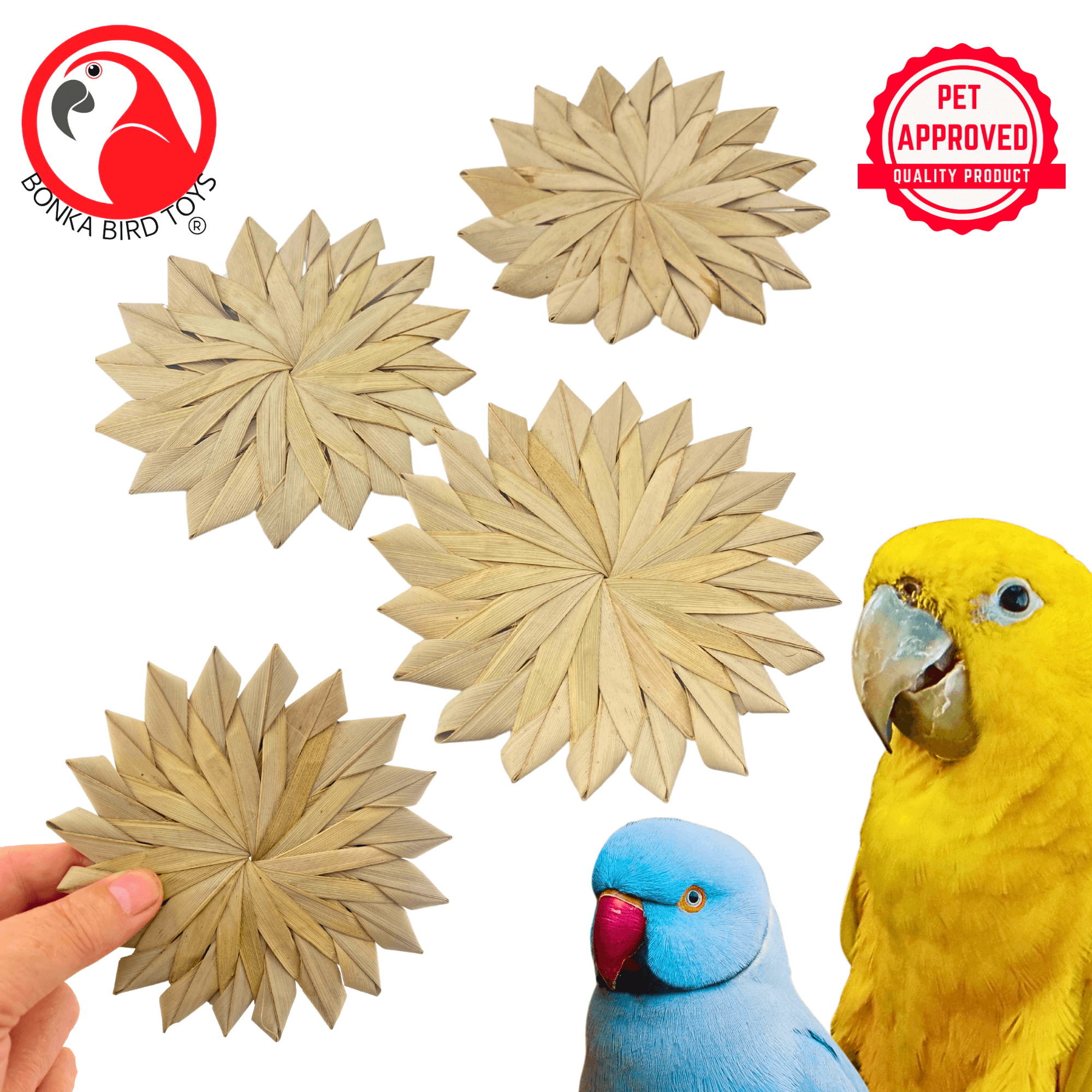 3347 Pk3 Large 4" Woven Palm Leaf Flowers