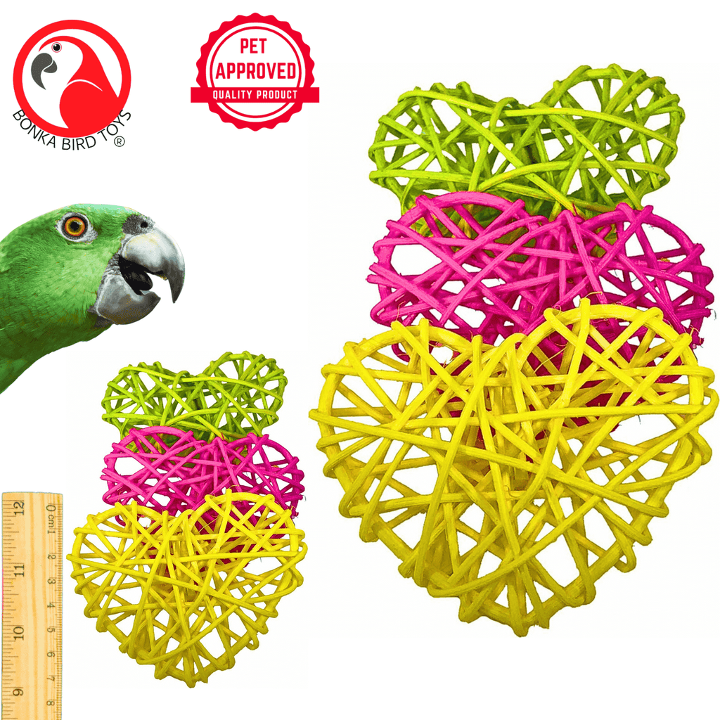 PK3 Colored or Natural Puff Vine Hearts - Bonka Bird Toys