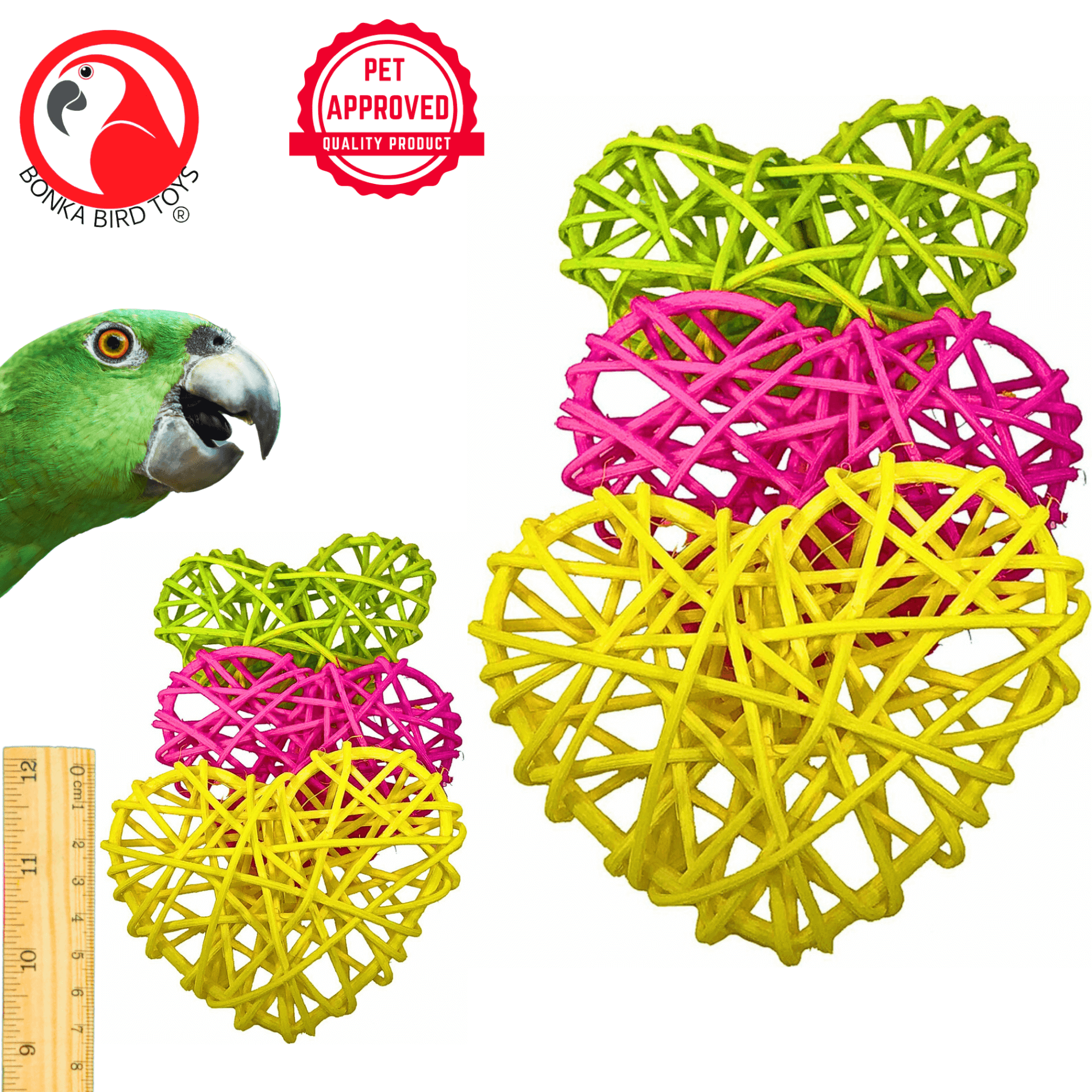 PK3 Colored or Natural Puff Vine Hearts - Bonka Bird Toys