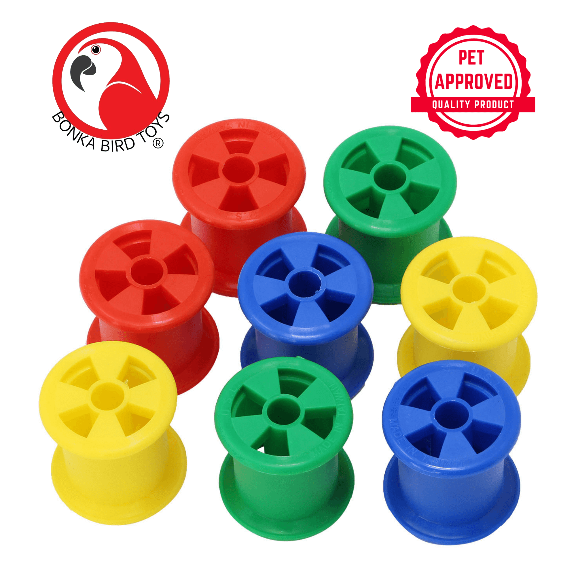 1490 Colored Plastic Bobbin Spools - Bonka Bird Toys