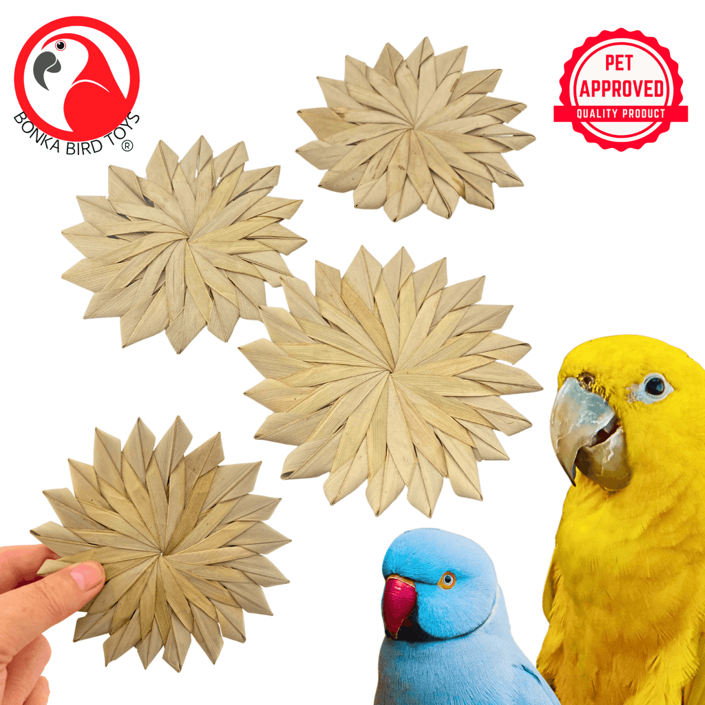 3347 Pk3 Large 4" Woven Palm Leaf Flowers