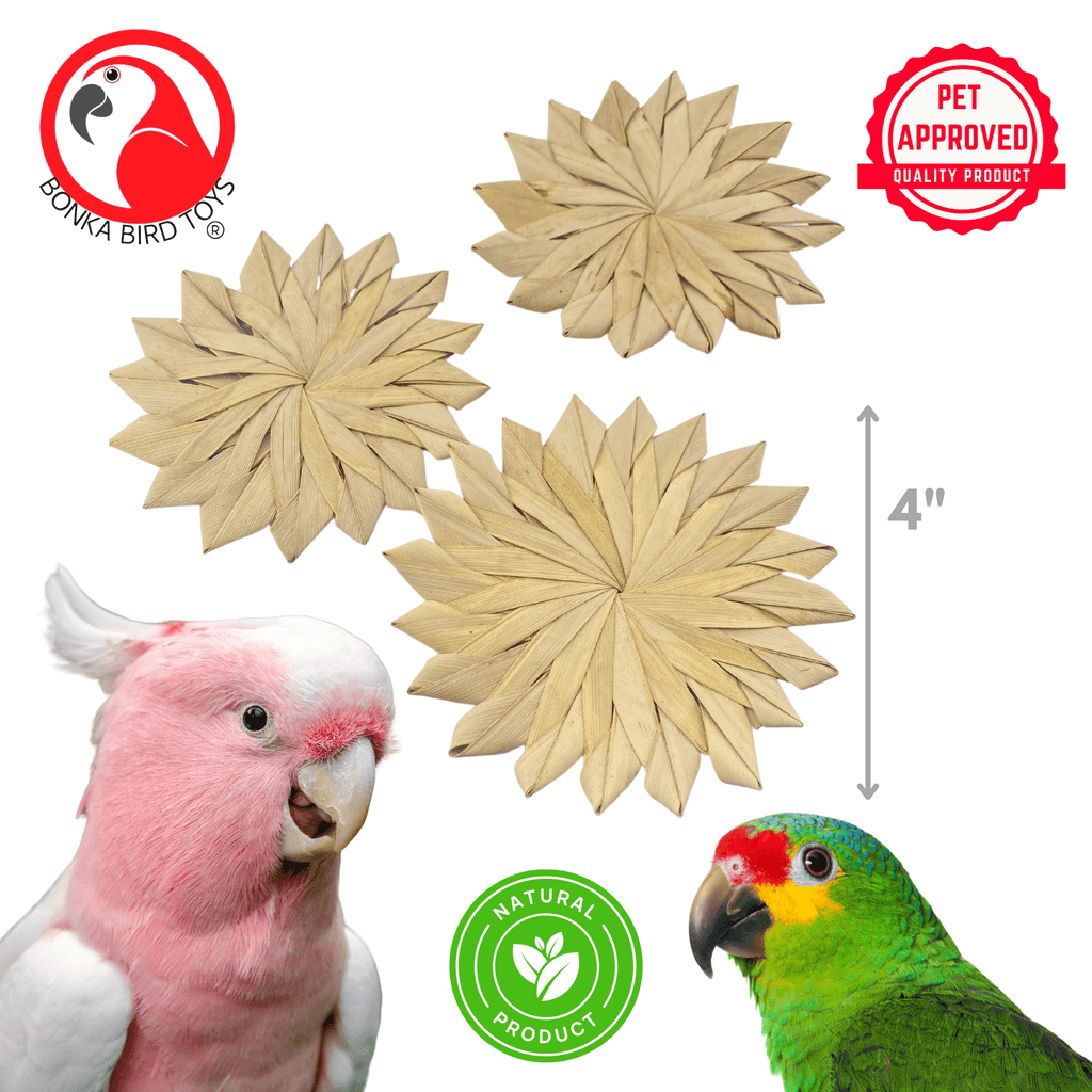 3347 Pk3 Large 4" Woven Palm Leaf Flowers