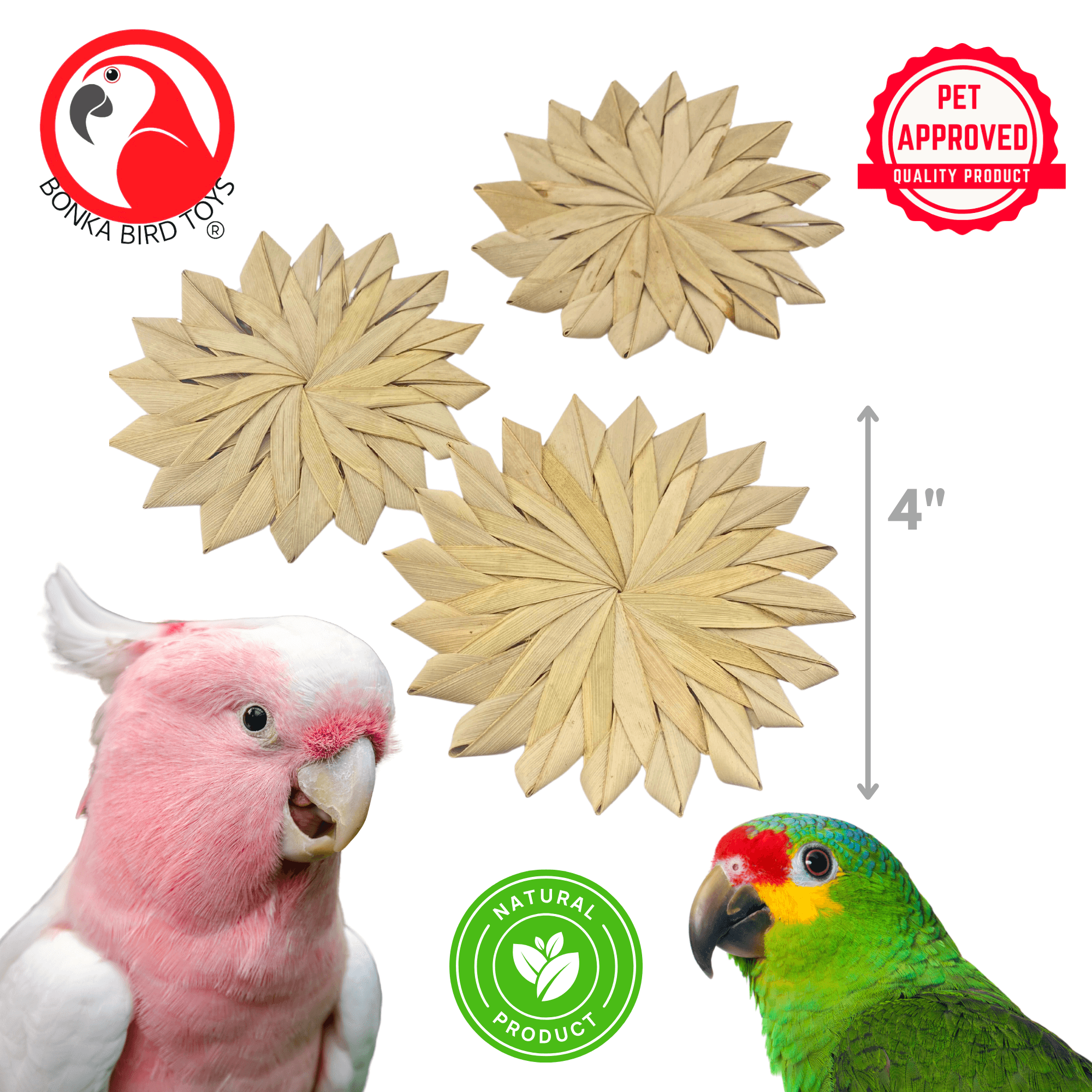 3347 Pk3 Large 4" Woven Palm Leaf Flowers