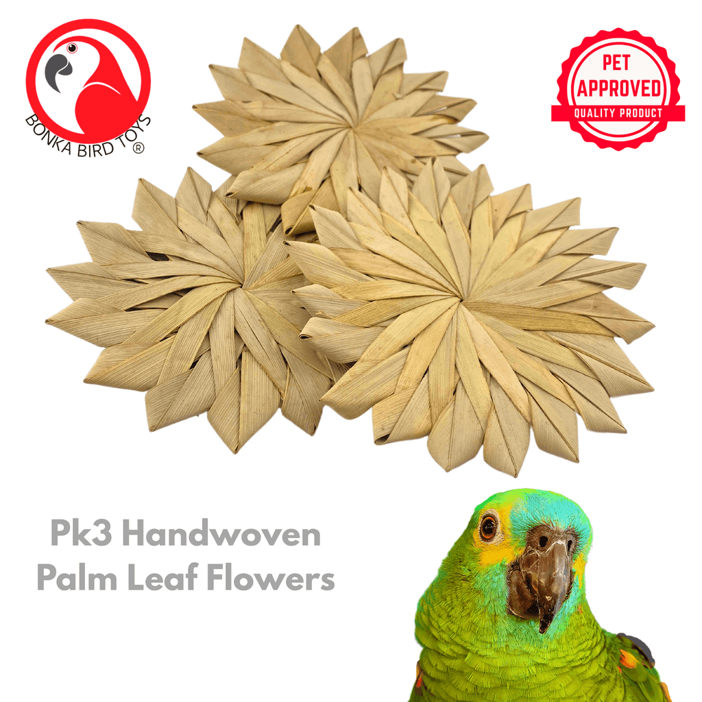 3347 Pk3 Large 4" Woven Palm Leaf Flowers