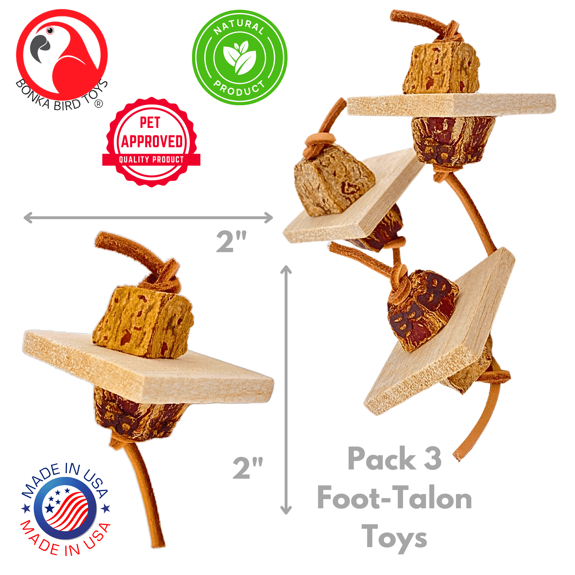 1127 Pk3 Balsa & Bark Chew Foot Toys